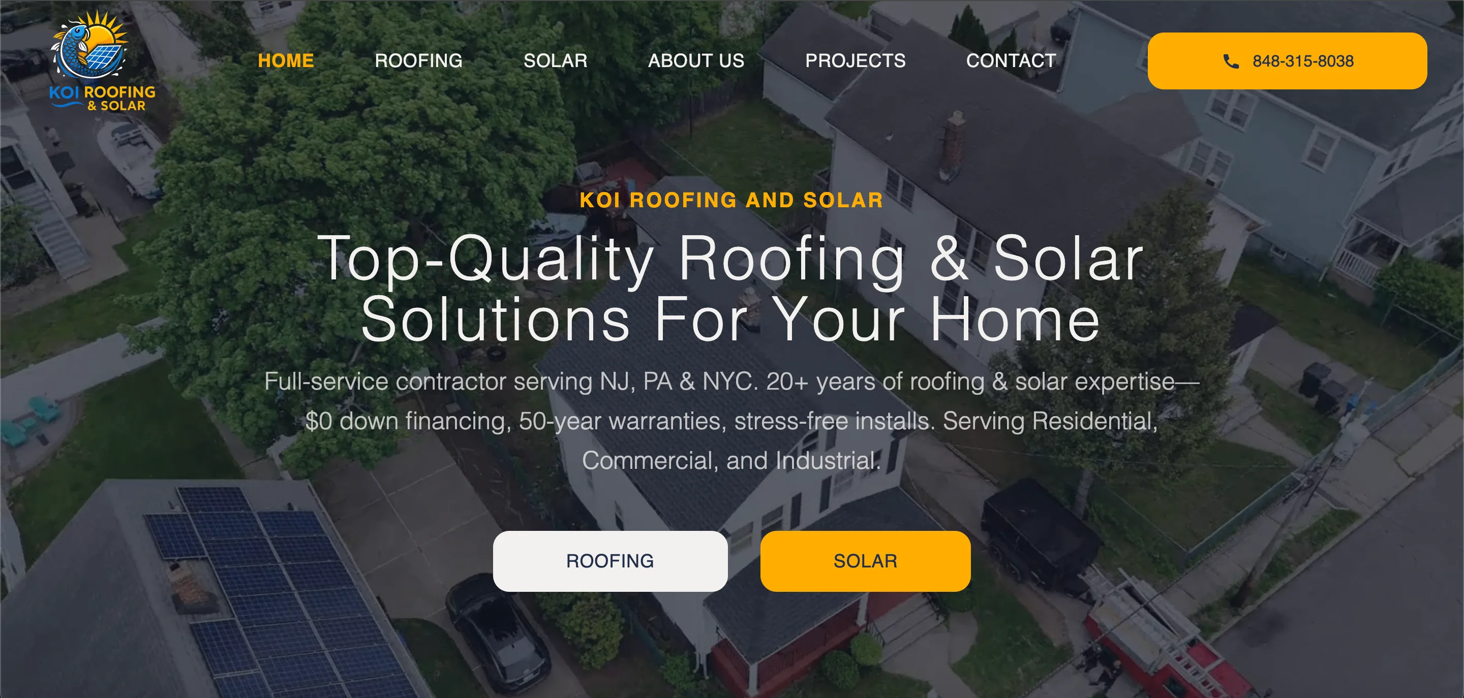 Koi Roofing and Solar website