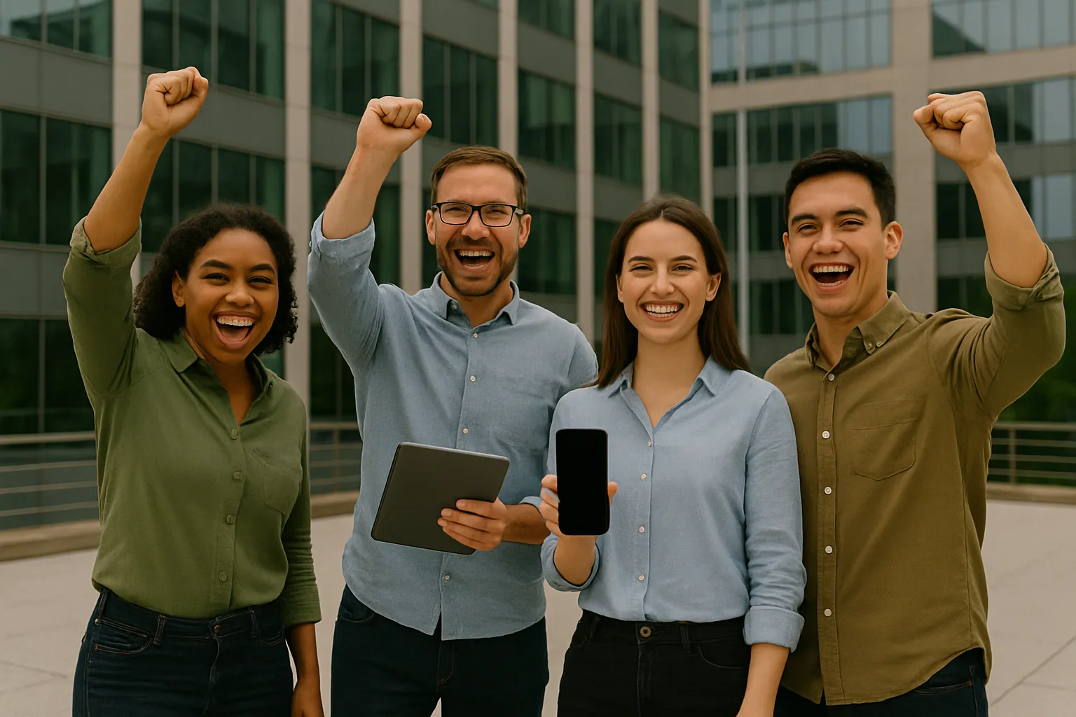 Marketing team celebrating new project success